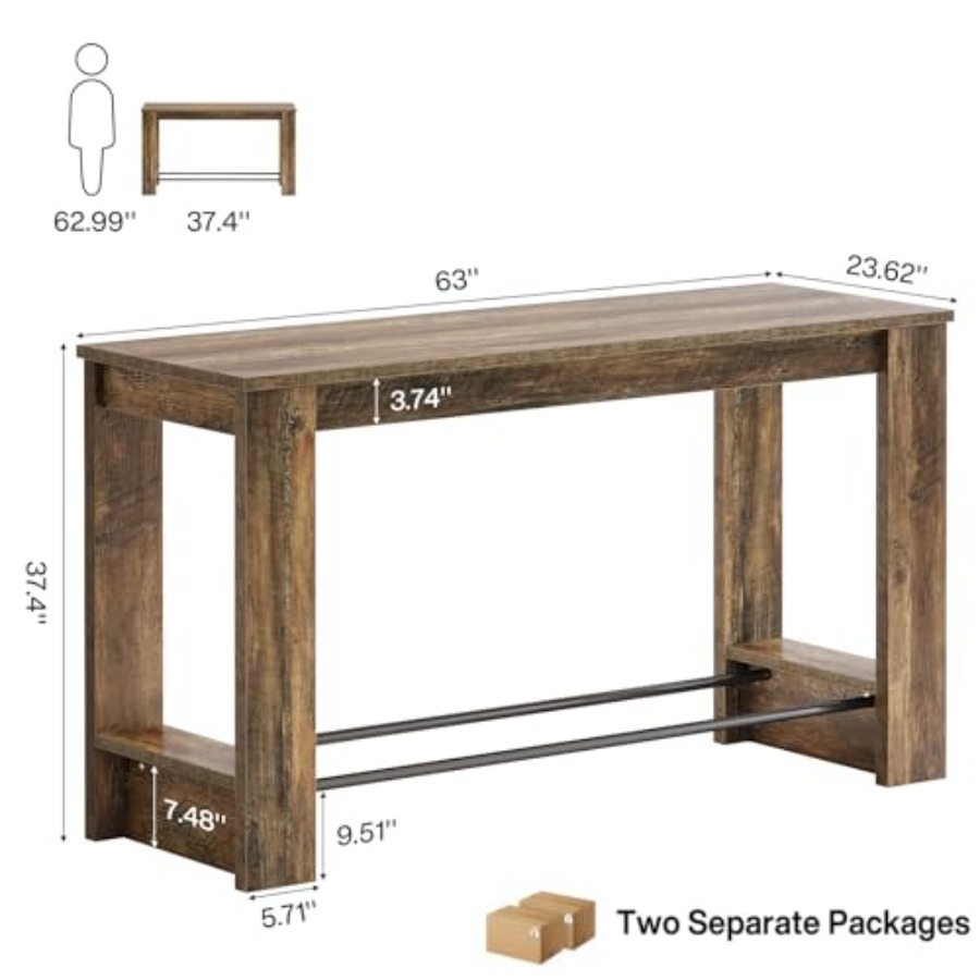 63'' Bar Table Set of 2, Count - Home Bar And Counter 评论和价格