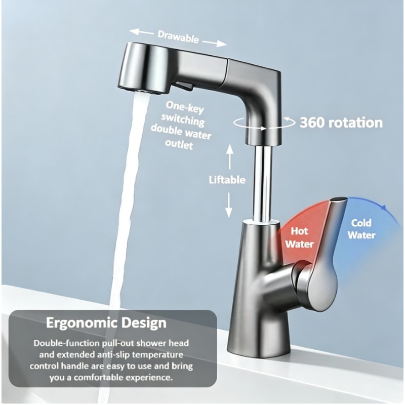 Pull-out faucet in bathroom, h - Home Bar Sink 评论和价格