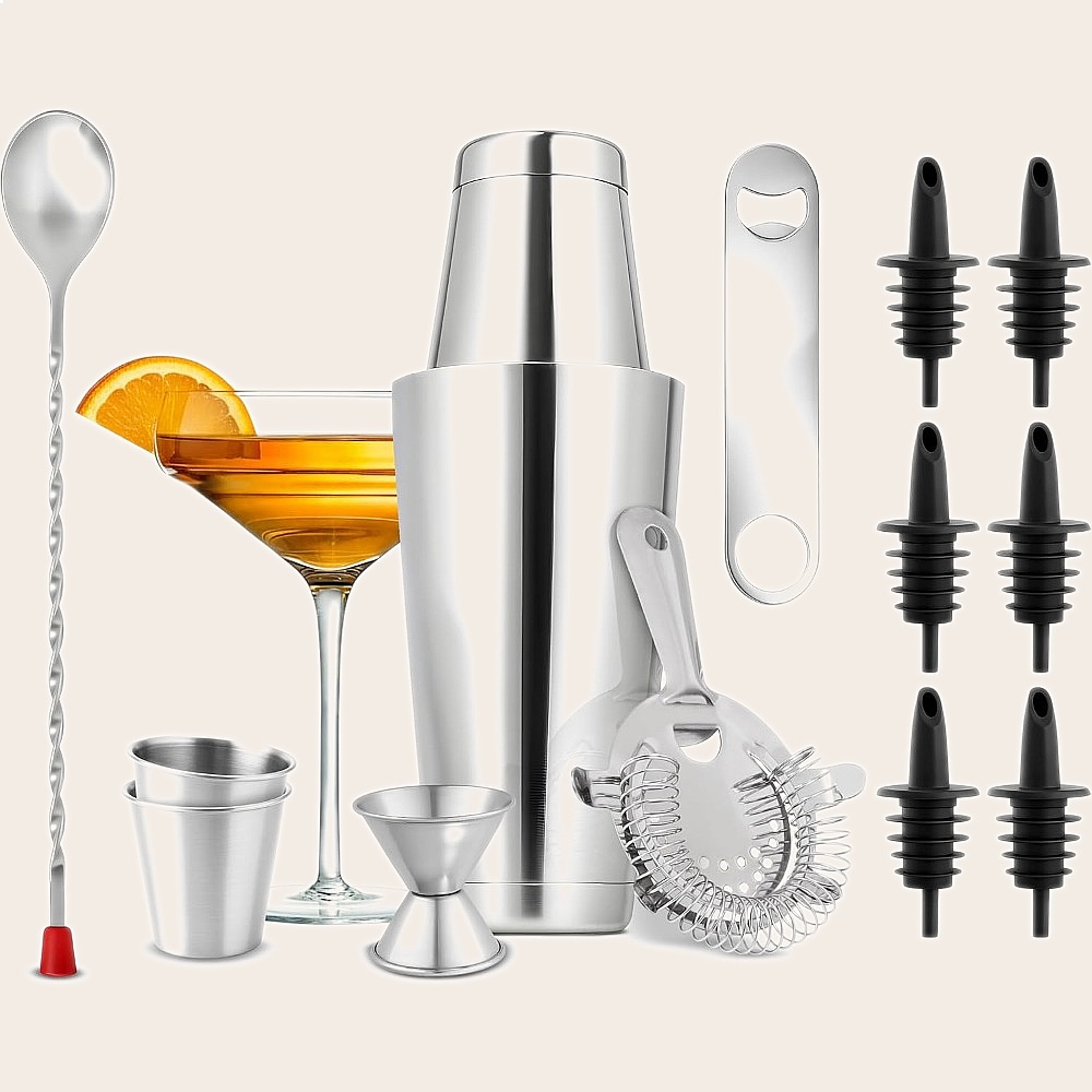 15-Piece Stainless Steel Cockt - Cocktail Recipe Book 评论和价格