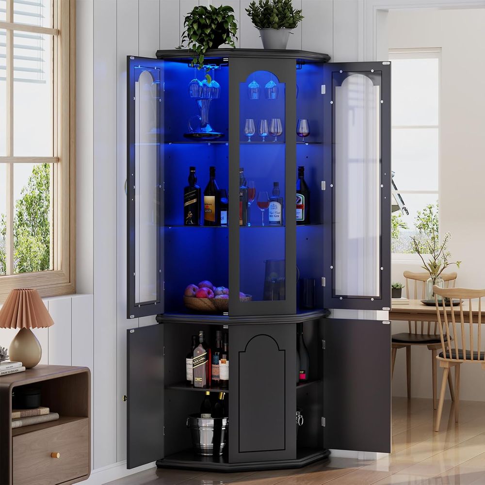 Illuminated Bar Cabinet with T - Home Bar Shelves 评论和价格
